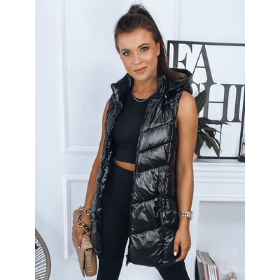 Dstreet dámská dlouhá prošívaná vesta s kapucí černá