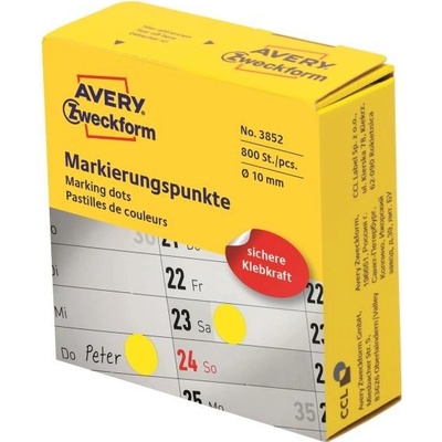 Etikety kruhové 10mm Avery žlté v dispenzore AV003852