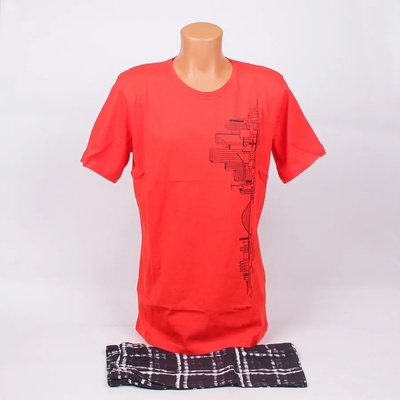 Мъжка лятна пижама в червено и каре