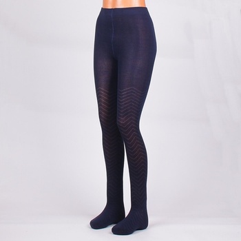 Фигурален чорапогащник в тъмносин цвят декориран с начупени линии