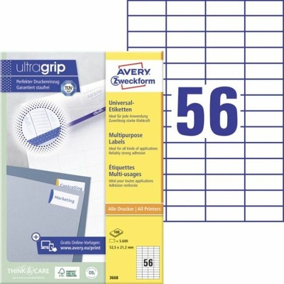 Etikety univerzálne 52,5x21,2mm Avery A4 100 hárkov