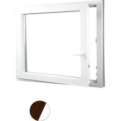Aluplast plastové jednokřídlo 1300 x 1000 mm Tmavý dub/bílá, Levé, Trojsklo Ug= 0,7