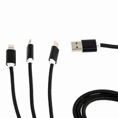 Gembird Кабел за захранване и данни Gembird USB 2.0 (T) към Lightning (T) + Micro-USB 2.0 (T) + USB 2.0 Type-C (T), 1 m, черен, CC-USB2-AM31-1M (CC-USB2-AM31-1M)