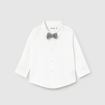 MAYORAL Официална риза слонова кост с дълъг ръкав със сива папийонка за бебе момче Mayoral