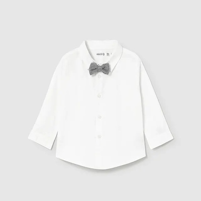 MAYORAL Официална риза слонова кост с дълъг ръкав със сива папийонка за бебе момче Mayoral