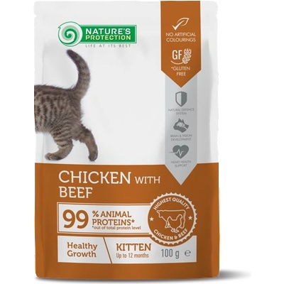 Nature's Protection Healthy Growth Kitten Chicken with Beef пауч за подрастващи котки 100gr