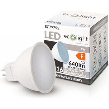 Ecolight LED žiarovka MR16 12V 8W neutrálna biela