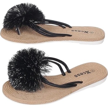 Дамски чехли в черно с понпон