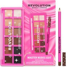 Revolution Master Nudes Palette paletka očných tieňov + Eyeliner brown ceruzka na oči kozmetická sada