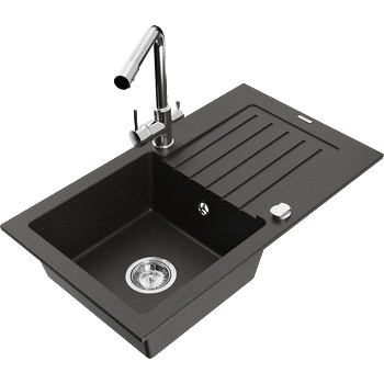 Mexen Pablo гранитна мивка с 1 отделение с отцедник и кухненски смесител Duero, черен/златист металик - 6510-75-671600-00 (6510-75-671600-00)