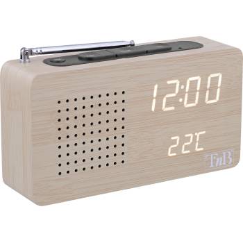 T'nB joy fm радио будилник с дървено покритие и led дисплей