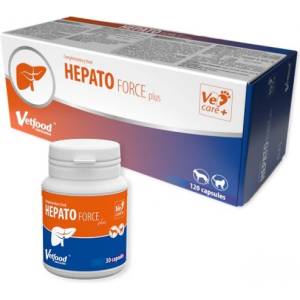 VetFood Hepatoforce Plus - хранителна добавка за кучета и котки против увреждане на черния дроб с антиоксидантни свойства, 120 капсули - Полша