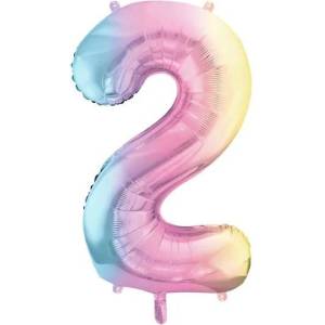 Party Deco Фолиев Балон Цифри Пастелна Дъга 86 см - 2 (fb1m-2-000p)