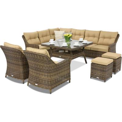 Garden Point Техноратанови градински мебели Toledo Comida 7 с 2 пуфа Garden Point кафяви (GAP120-ANG7PU)