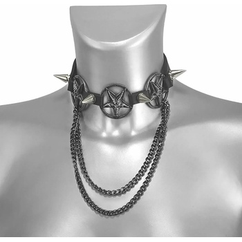 Leather & steel fashion Чокър около врата (сбруя за обувки) тройна верига лента-ремък за ботуш Baphomet - LSF3 20