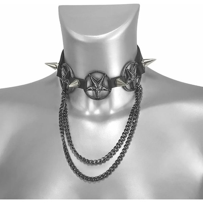 Leather & steel fashion Чокър около врата (сбруя за обувки) тройна верига лента-ремък за ботуш Baphomet - LSF3 20