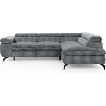 ROPEZ Сив ъглов диван от рипсено кадифе (десен ъгъл L форма) Marbeya - Ropez (Marbeya Narożnik L z f.spania - Prawa OT Tilia 90 ( Davis ) Czarny Mat)