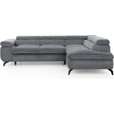 ROPEZ Сив ъглов диван от рипсено кадифе (десен ъгъл L форма) Marbeya - Ropez (Marbeya Narożnik L z f.spania - Prawa OT Tilia 90 ( Davis ) Czarny Mat)