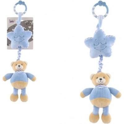 Teddies Medvěd s hvězdou plyš závěs na postýl./koč. natahovací hrací strojek 48cm modrý