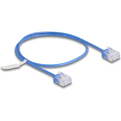 Delock RJ45 мрежов кабел Cat. 6 UTP ултратънък 0, 5 m син с къси конектори