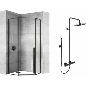 Rea Комплект душ кабина Rea Diamond черна 90x90 и душ колона Ideal Standard IdealRain черна (5902557345212+BC748XG)