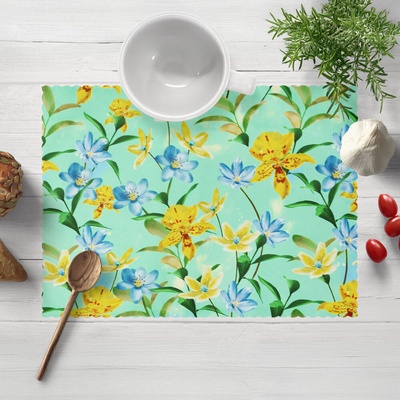 Biante Teflónové Prestieranie TF-082 Žlto-modré ľalie na mintovom 30x40 cm