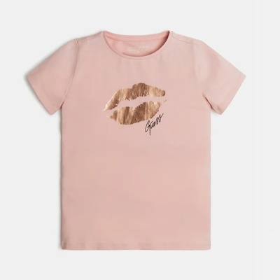 GUESS Розова тениска с къс ръкав с апликация и надпис Guess