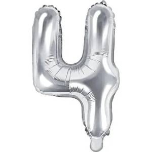Party Deco Фолиев Балон Цифра, Сребърно - 35см - 4 (fb10m-4-018)