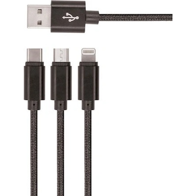 Setty GSM043225 nylonový USB 3v1 microUSB, Lightning, Type-C, 1m, černý
