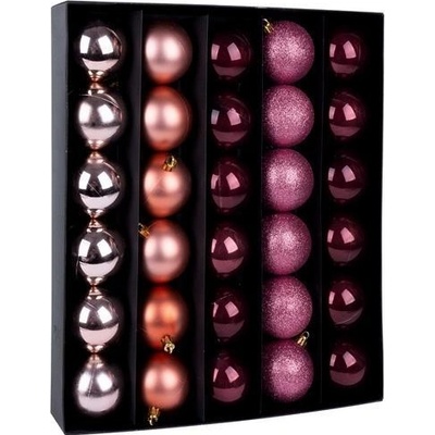 MagicHome Vánoční baňky set XD425 30 ks 6 cm měděno-růžové