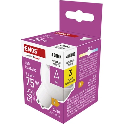 EMOS LED CLS MR16 5,8 W 75 W 565lm GU10 NW 1525730428