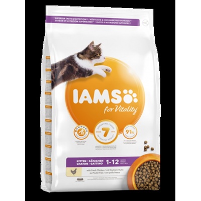 Iams for Vitality Kitten - Пълноценна суха храна за подрастващи котки с прясно пилешко месо, 10 кг