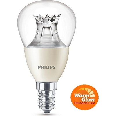 Philips LED žárovka P48 CL E14 6W 40W teplá bílá 2700K stmívatelná