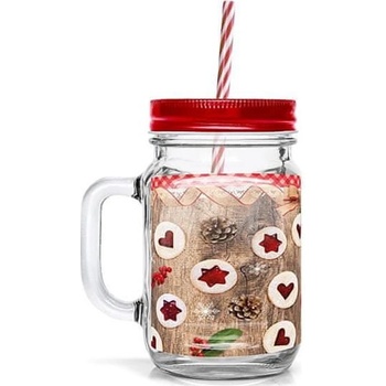 MASON POHÁRKA S VÍČKOM A BRČKOM LINECKÉ 450 ml