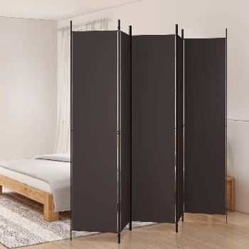 vidaXL Параван за стая, 5 панела, кафяв, 250x220 см, плат (350203)