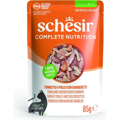 Schesir Complete Nutrition Filet v želé 6 x tuňák a kuřecí s krevetami 85 g