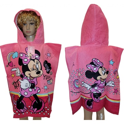 Carbotex Dětské dívčí plážové pončo osuška s kapucí Minnie Mouse Disney 50 x 110 cm