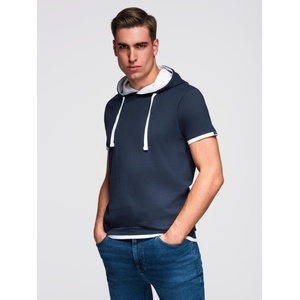 Ombre Clothing Мъжка памучна тениска с качулка - тъмно синя V4 OM-TSCT-0256 Ombre Clothing Ombre Clothing | Sin | МЪЖЕ | S