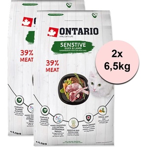 ONTARIO Cat Sensitive Патешко и Агнешко 2 x 6, 5 кг