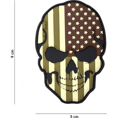 Gumová nášivka 101 Inc Skullhead vlajka USA - hnedá