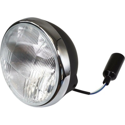 EMGO světlomet univerzální kompletní černý s chromovaným kroužkem (průměr vložky 7" / 17,80cm) (homologace E-MARK)