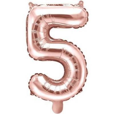 PARTYDECO Balón fóliový číslica RUŽOVO ZLATÁ ROSE GOLD 5 35 cm NEDÁ PLNIŤ HELIOM