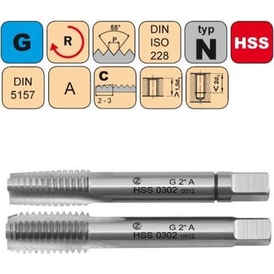 NÁSTROJE CZ Sadový závitník /CZZ0302/ G1/8" A HSS DIN 5157 Závit: G1/8"-SD celá sada