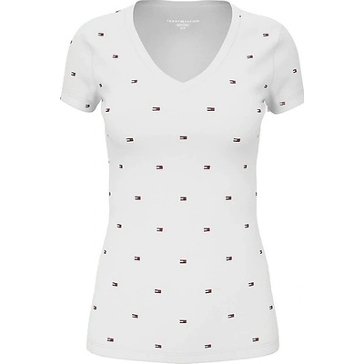 Tommy Hilfiger dámské tričko v-neck Tommy flag bílé