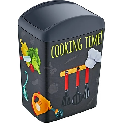 HORECANO HOME-Кош за смет с люлеещ капак 5L с декор "Cooking" (TRN-194-01) (014825)
