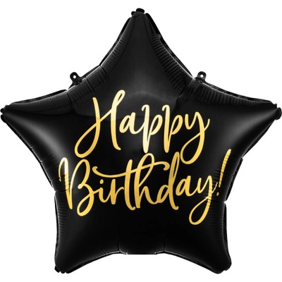 Foliový balonek Happy Birthday Černá Hvězda 40 cm