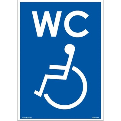 DUKO WC - S BEZBARIÉROVÝM PŘÍSTUPEM Formát: 105 x 148 mm, Materiál: plast 0,5 mm, samolepící vinylová fólie