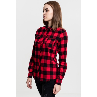 Urban Classics Дамска карирана риза в черно и червено Urban Classics Ladies Turnup Checked Flanell ShirtUB-TB1280-00044 - Черен, размер XL