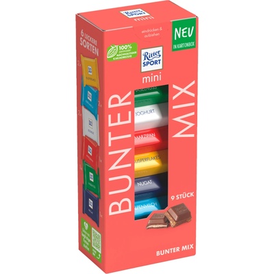 Čokolády Ritter Sport Bunter Mix 6 príchutí 9 kusov 150 g
