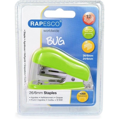 Rapesco Телбод Bug, 26/6, за 12 листа, зелен, с включени тел (1055120009)